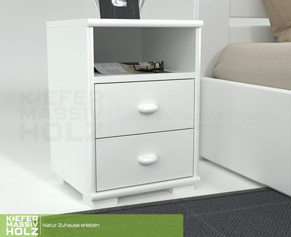 Vanessa Kiefer Massivholz Nachttisch Nachtschrank | 2-Schubladen 1-Regal | 100% Bio Kiefer Kiefer Massivholz
