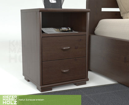 Vanessa Kiefer Massivholz Nachttisch Nachtschrank | 2-Schubladen 1-Regal | 100% Bio Kiefer Kiefer Massivholz