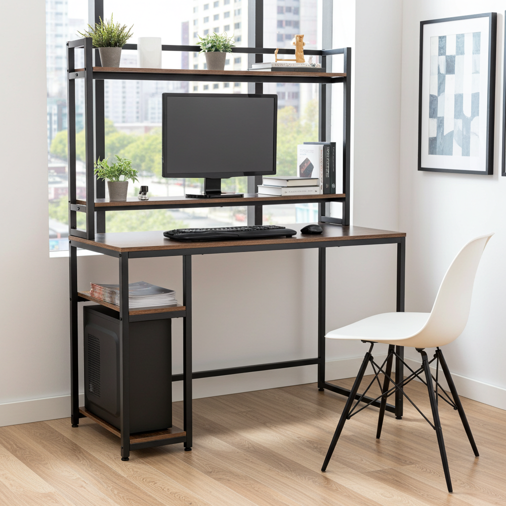 BillingsPro Loft-Schreibtisch mit Regal – Modernes Bürodesign LinkeHomeStore