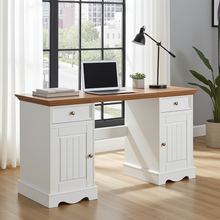 Lade das Bild in den Galerie-Viewer, Bologna Elegante Massivholz Kiefer Schreibtisch | Farbe Weiß - Eiche Kiefer Massivholz
