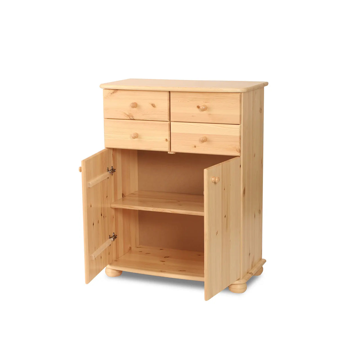 Anika Kommode Sideboard | Anrichte | 2-Türig | 4 Schubladen | 100% Bio Kiefer Massivholz Kiefer Massivholz