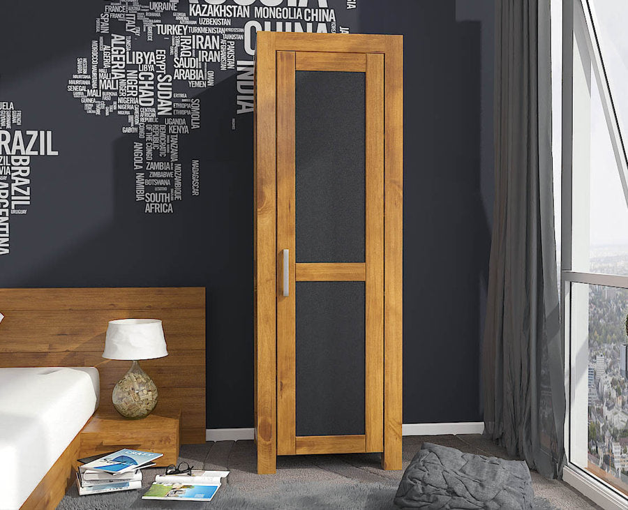 NATURA LEATHER Kleiderschrank 1-Türig mit Regale Massivholz Kiefer Massivholz