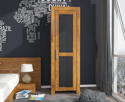 NATURA LEATHER Kleiderschrank 1-Türig mit Regale Massivholz Kiefer Massivholz