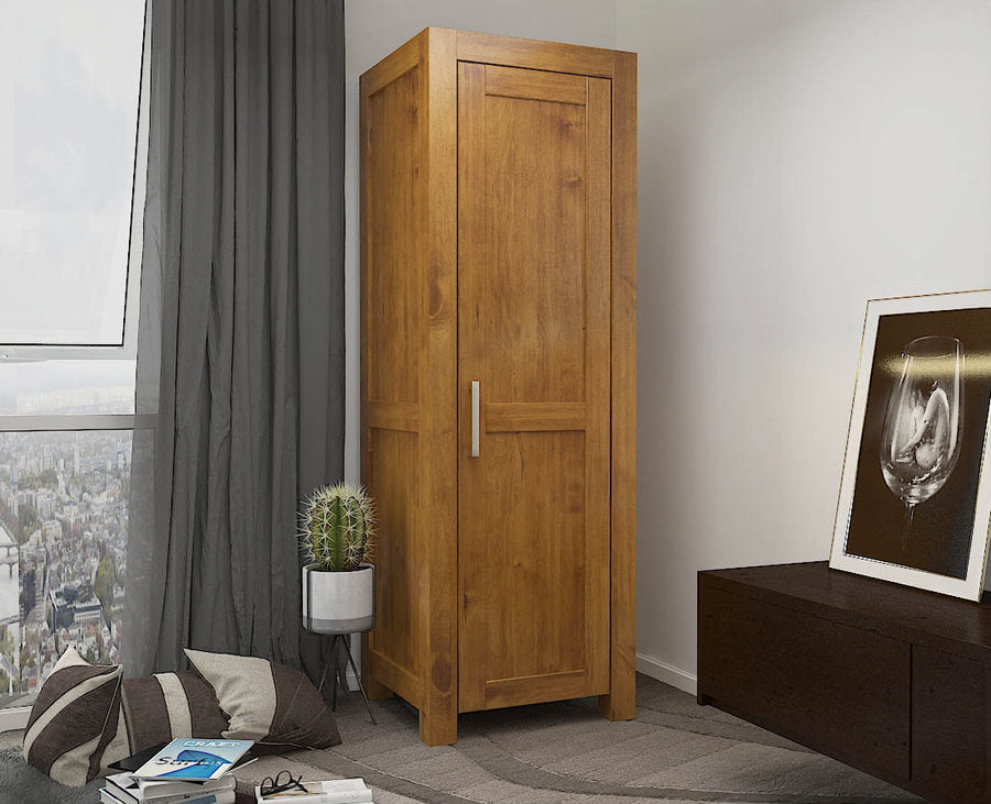 NATURA Kleiderschrank 1-Türig mit Regale Massivholz Kiefer Massivholz