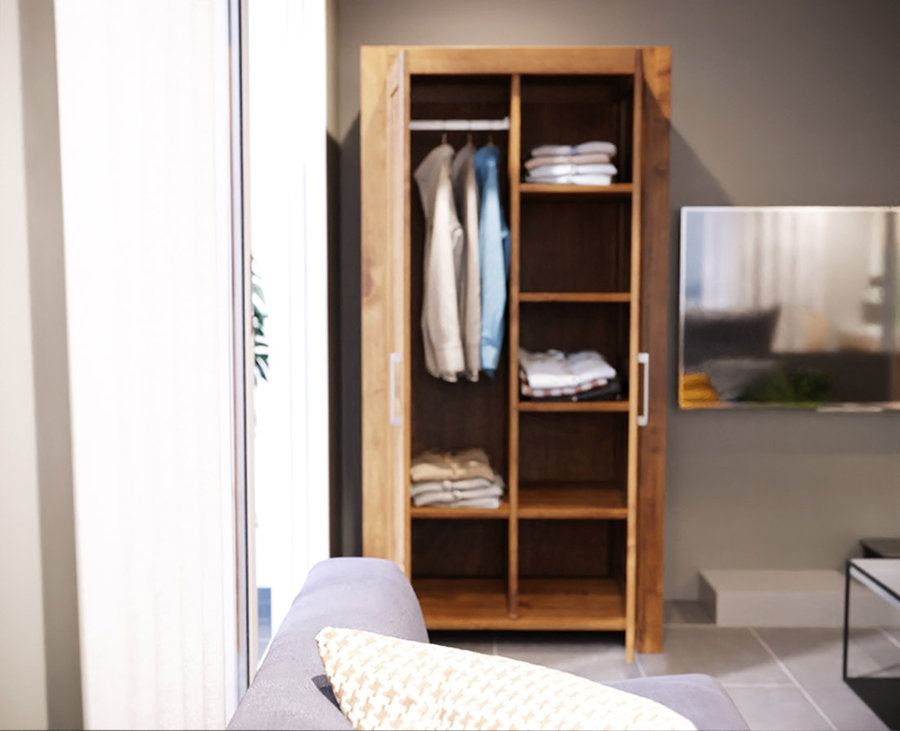NATURA Kleiderschrank mit Regalen 2-Türig Massivholz Kiefer Massivholz