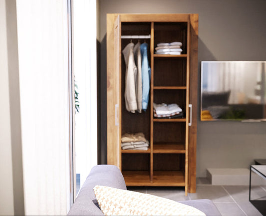 NATURA Kleiderschrank mit Regalen 2-Türig Massivholz Kiefer Massivholz