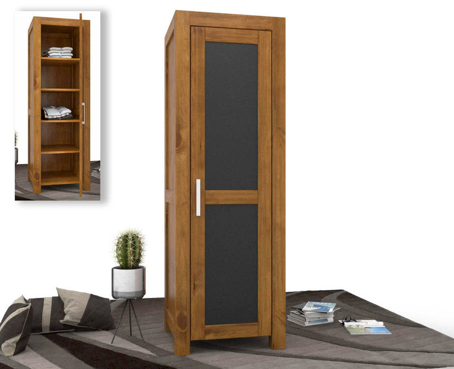 NATURA LEATHER Kleiderschrank 1-Türig mit Regale Massivholz Kiefer Massivholz