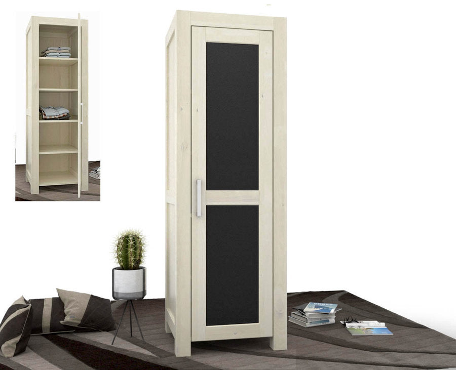 NATURA LEATHER Kleiderschrank 1-Türig mit Regale Massivholz Kiefer Massivholz