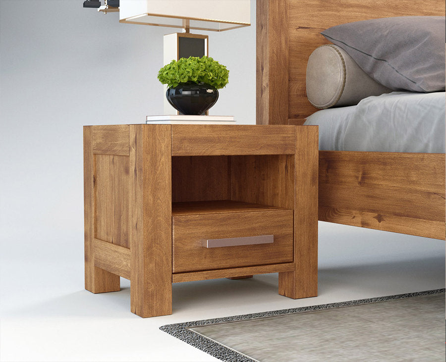 NATURA Massivholz Nachttisch mit 1-Schublade Kiefer Massivholz