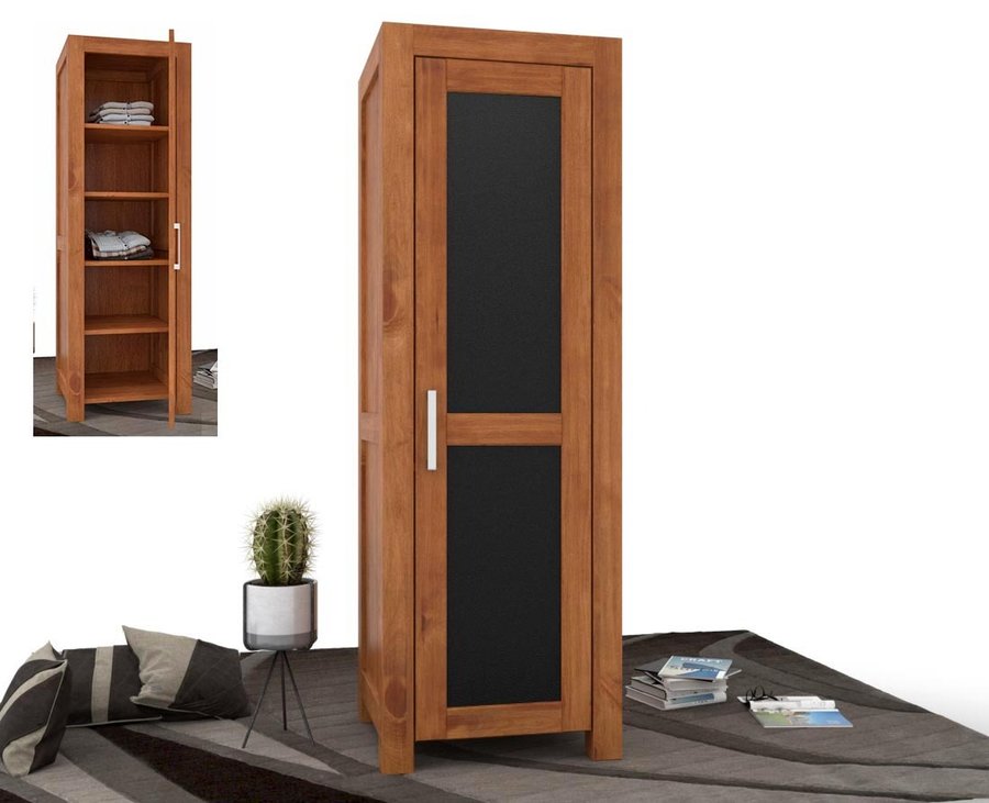NATURA LEATHER Kleiderschrank 1-Türig mit Regale Massivholz Kiefer Massivholz