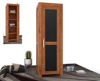 NATURA LEATHER Kleiderschrank 1-Türig mit Regale Massivholz Kiefer Massivholz