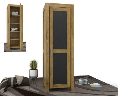 NATURA LEATHER Kleiderschrank 1-Türig mit Regale Massivholz Kiefer Massivholz