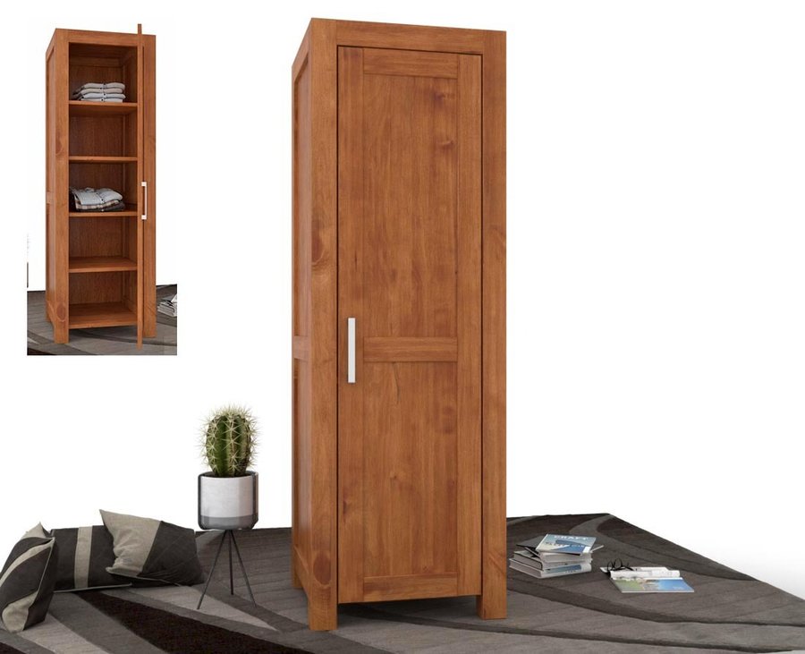 NATURA Kleiderschrank 1-Türig mit Regale Massivholz Kiefer Massivholz