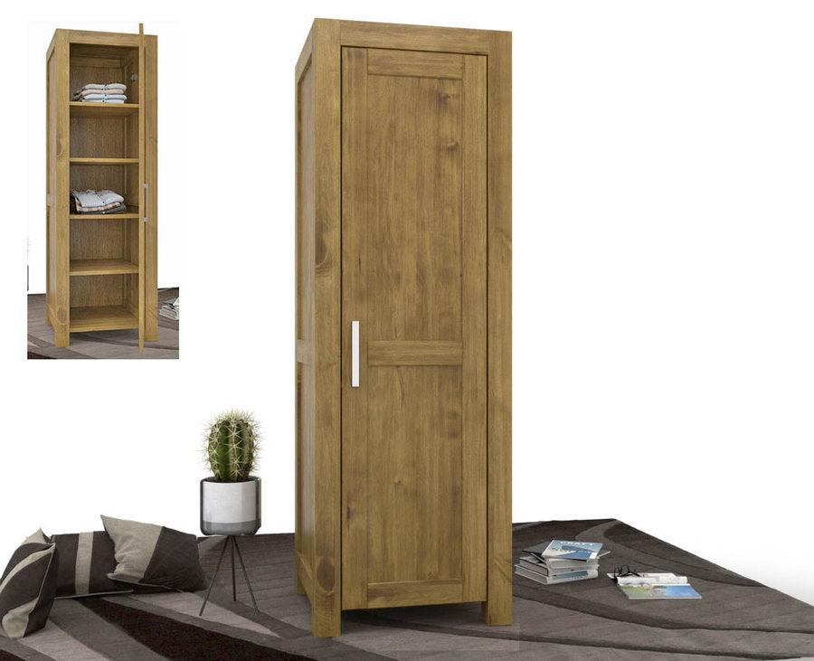 NATURA Kleiderschrank 1-Türig mit Regale Massivholz Kiefer Massivholz