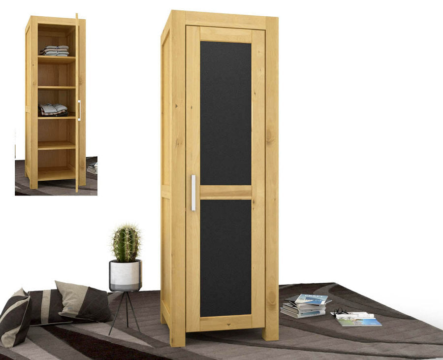 NATURA LEATHER Kleiderschrank 1-Türig mit Regale Massivholz Kiefer Massivholz