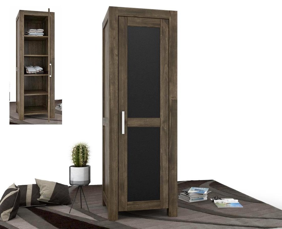 NATURA LEATHER Kleiderschrank 1-Türig mit Regale Massivholz Kiefer Massivholz