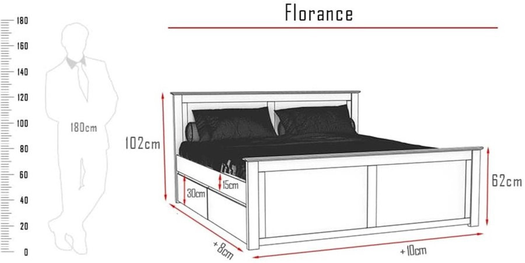 FLORANCE Massivholzbett mit 4 Schubladen Kiefer Massivholz