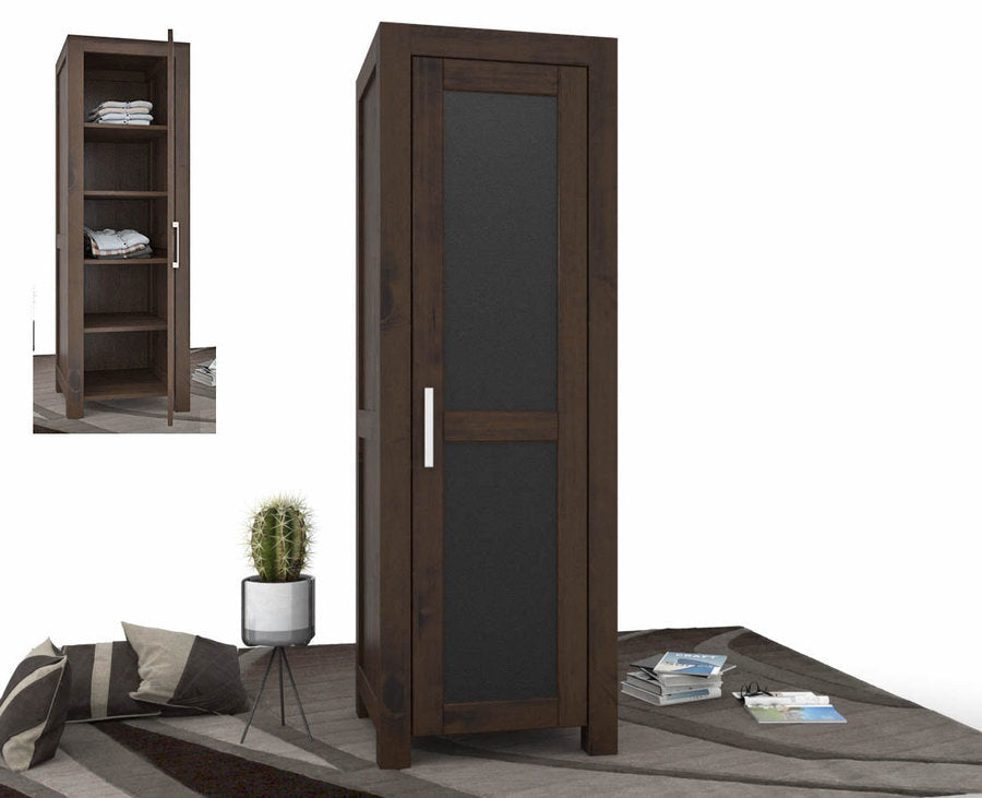 NATURA LEATHER Kleiderschrank 1-Türig mit Regale Massivholz Kiefer Massivholz