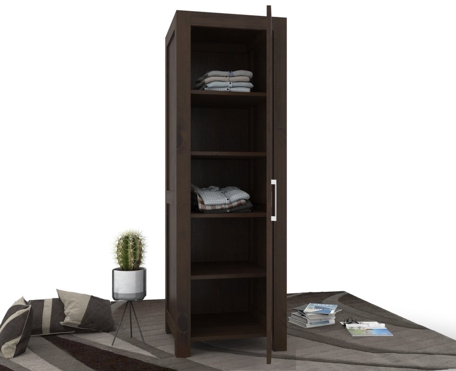 NATURA Kleiderschrank 1-Türig mit Regale Massivholz Kiefer Massivholz