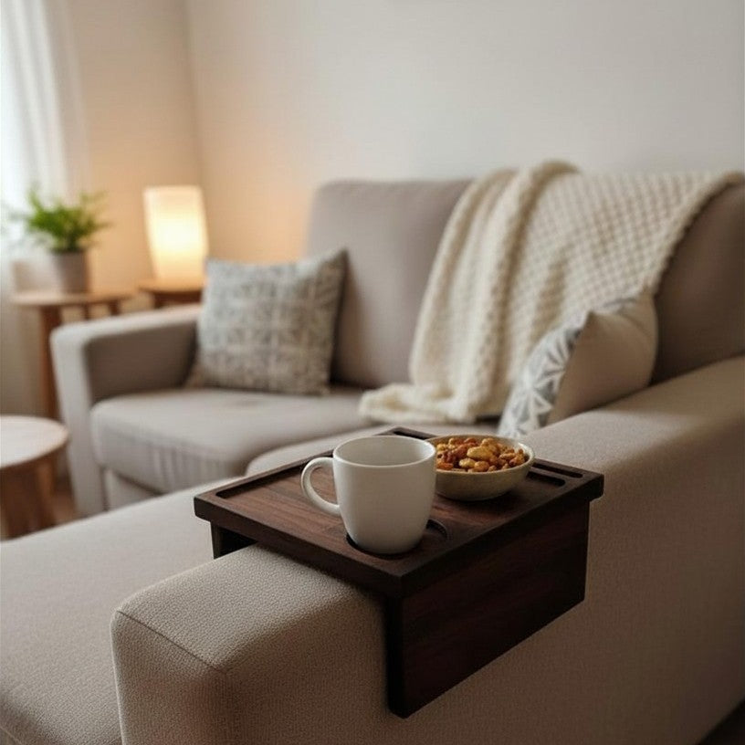 Sofatablett/ Couchablage Relaxa aus Massivholz Eiche oder Nussbaum