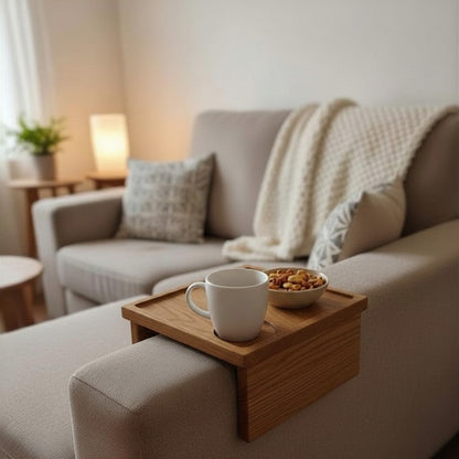 Sofatablett/ Couchablage Relaxa aus Massivholz Eiche oder Nussbaum