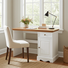 Lade das Bild in den Galerie-Viewer, Bologna Elegante Massivholz Kiefer Schreibtisch 1-Türig | Farbe Weiß - Eiche Kiefer Massivholz
