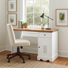 Lade das Bild in den Galerie-Viewer, Bologna Elegante Massivholz Kiefer Schreibtisch 1-Türig | Farbe Weiß - Eiche Kiefer Massivholz
