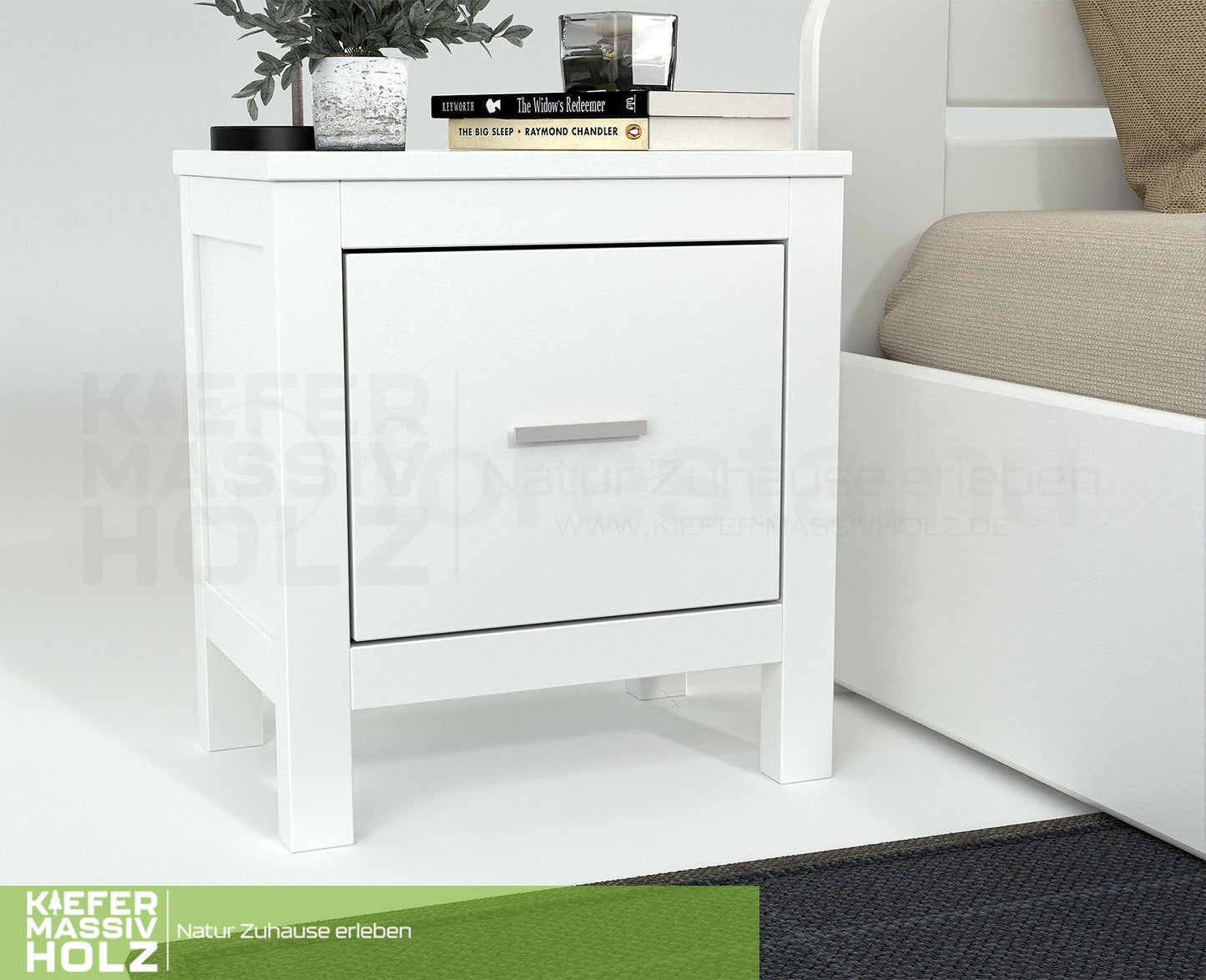 Silage Nachttisch mit Schublade Premium Line | 100% Bio Kiefer Massivholz Kiefer Massivholz