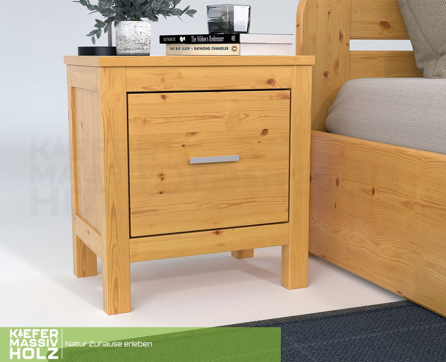 Silage Nachttisch mit Schublade Premium Line | 100% Bio Kiefer Massivholz Kiefer Massivholz