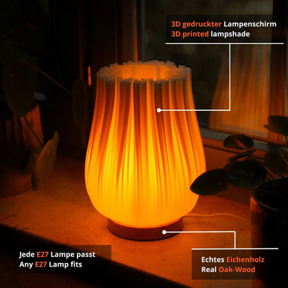 Cora LED Design-Tischlampe – 3D-Druck & Eichenholz Moonou GbR