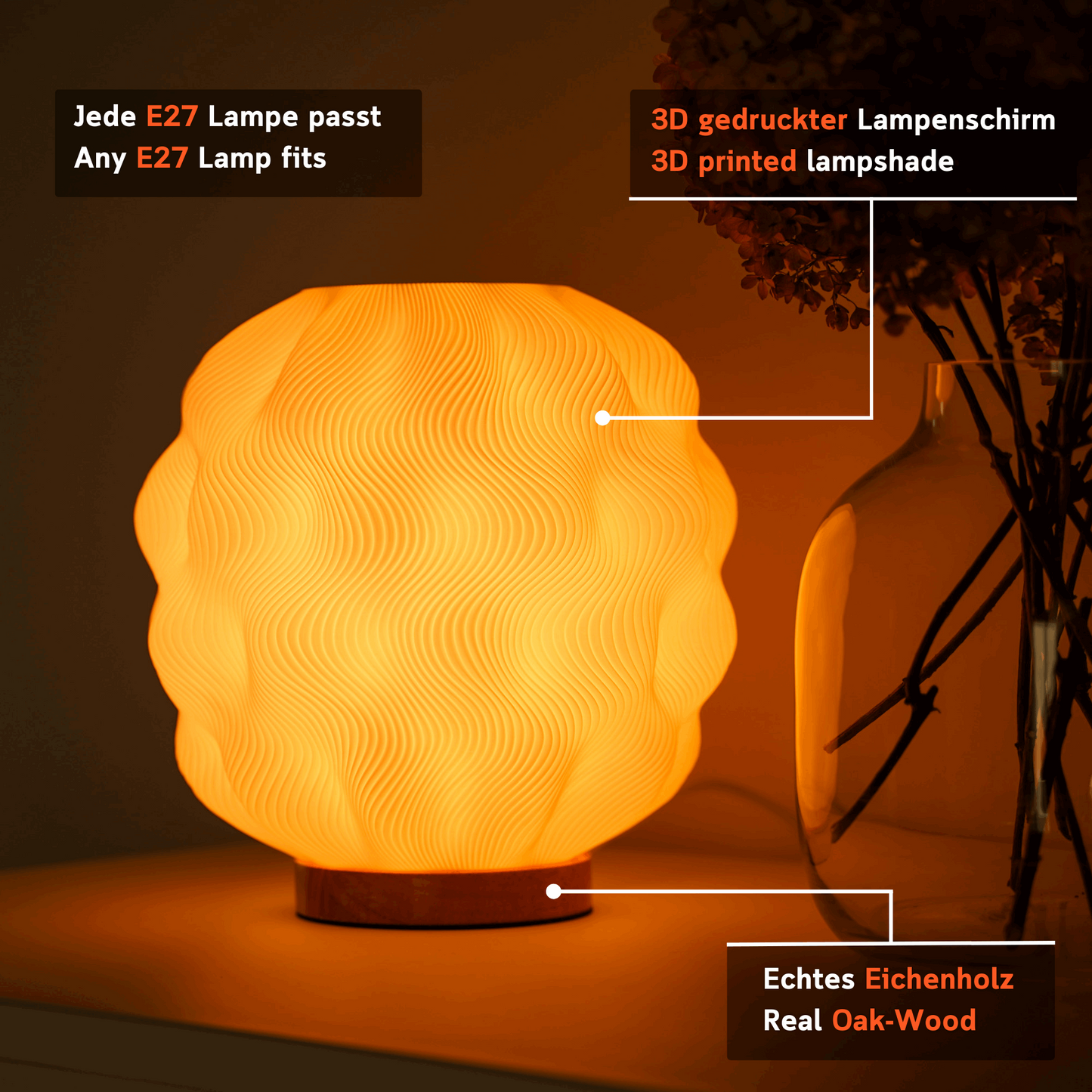 Numo LED Design-Tischlampe – Wellenoptik & Warmlicht Moonou GbR