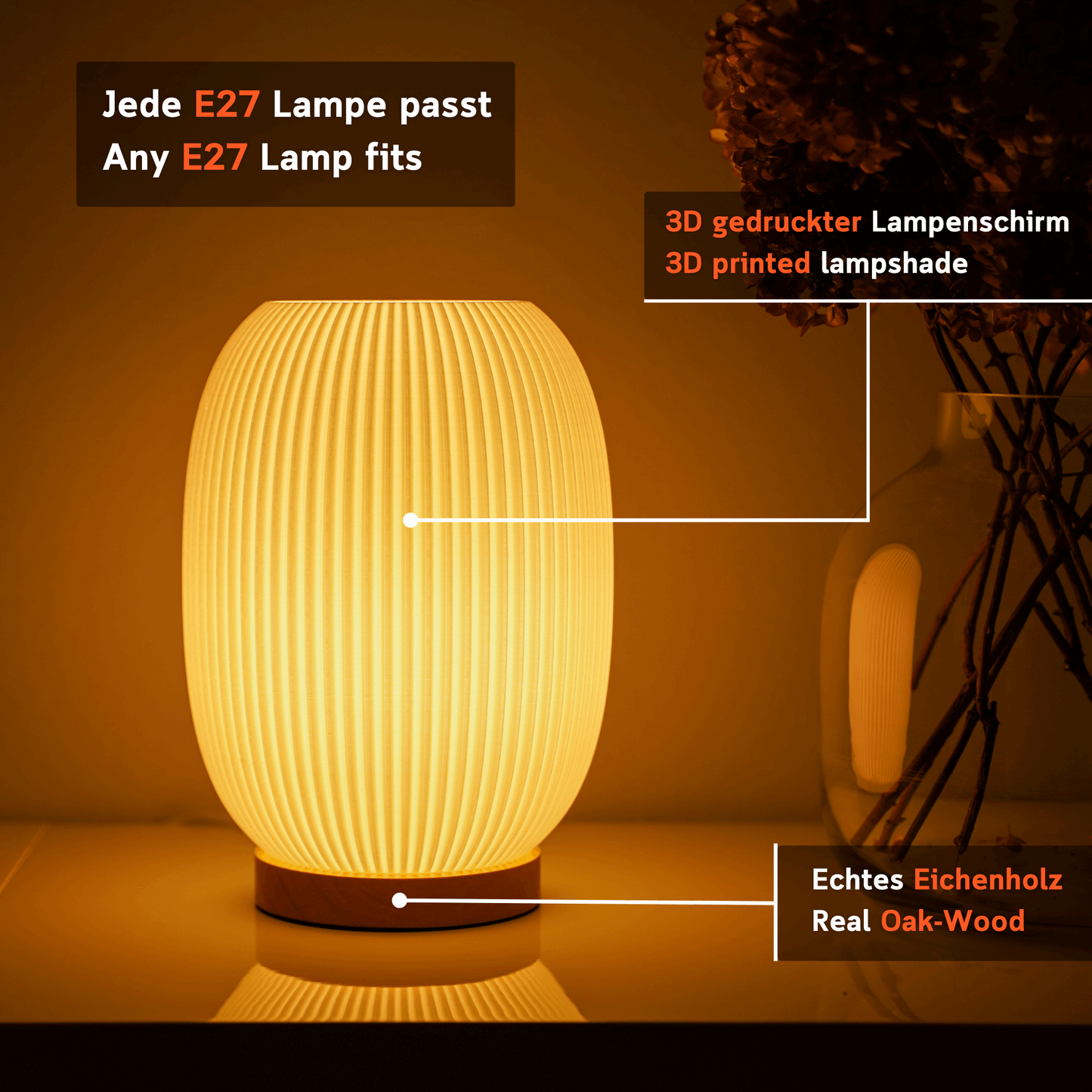 Boa LED Design-Tischlampe – Bauchige Form & Warmlicht Moonou GbR