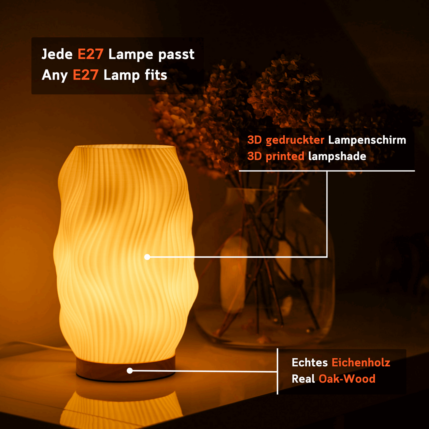 Flow LED Design-Tischlampe – Wellenoptik & Warmlicht Moonou GbR