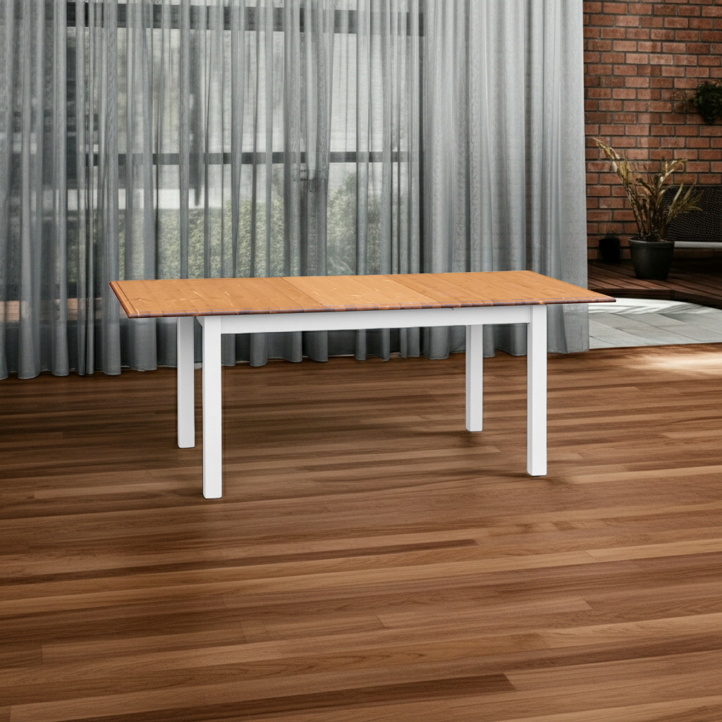 Bologna Elegante Massivholz Kiefer Esstisch ausziehbar 150/197cm | Farbe Weiß - Eiche Kiefer Massivholz