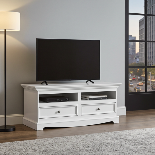 Bologna Elegante Massivholz Kiefer Kommode TV-Schrank | Farbe weiß Kiefer Massivholz